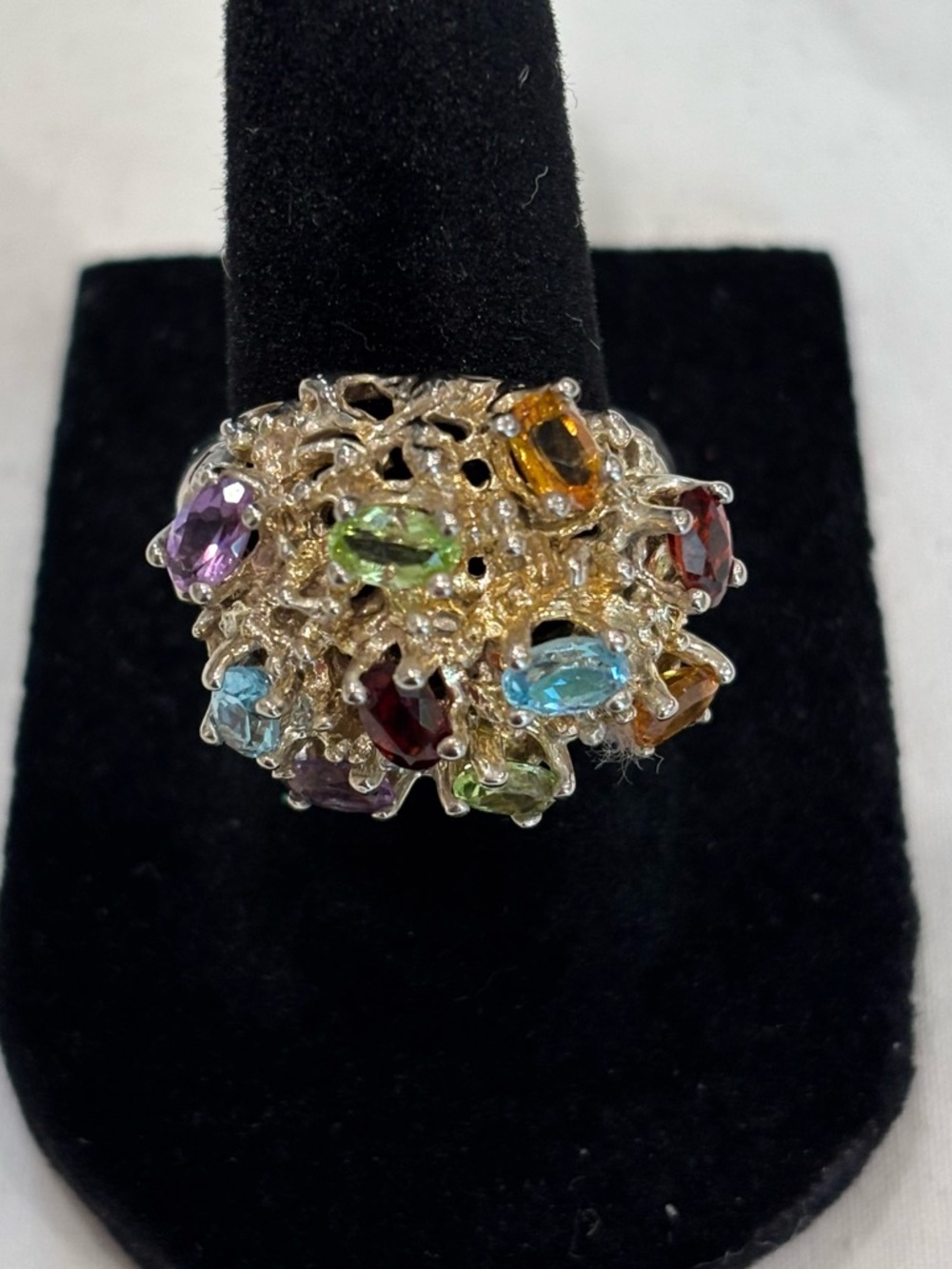 Sterling Multicolor Gemstone Cluster Ring
